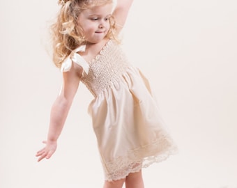 Lace Flower Girl Dress...Rustic Wedding... Cream, Ivory or White... Eco-friendly...6m,9m,12m,18m,2t,3t,4t,5,6,7,8