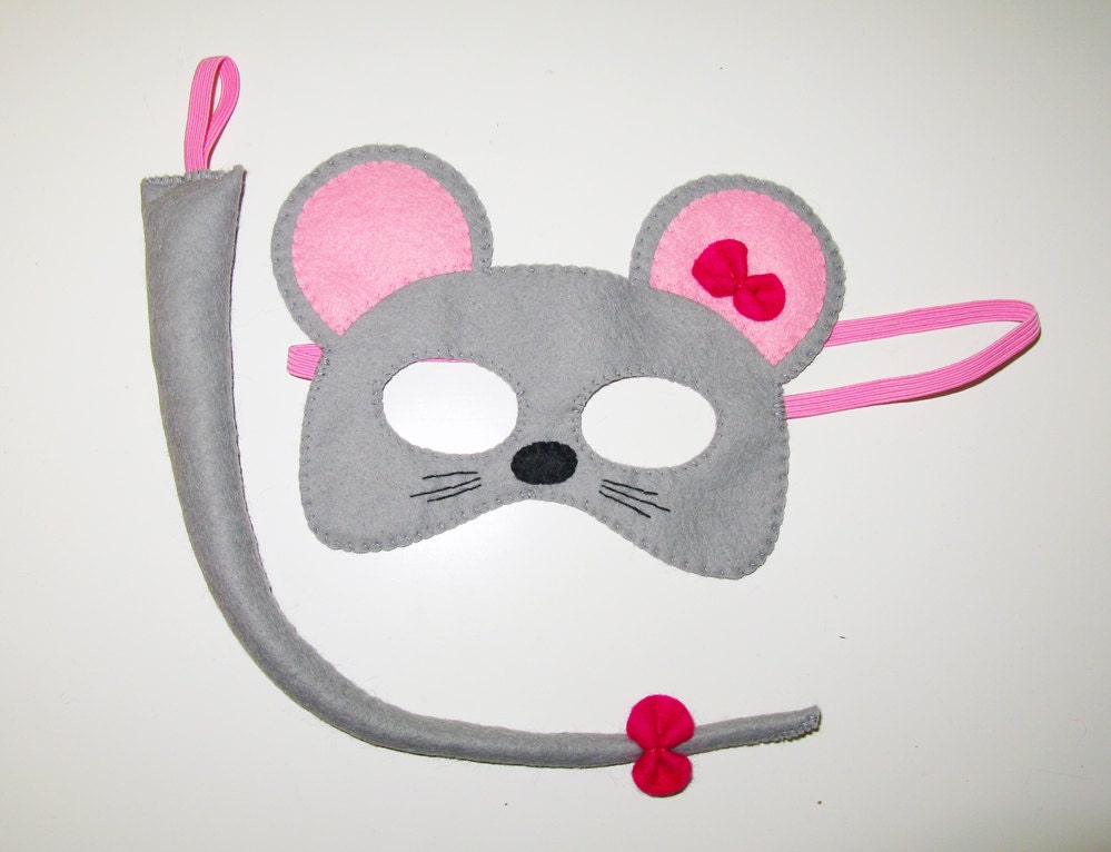 Mouse felt mask and tail set for kids 2-10 years by FeltFamily