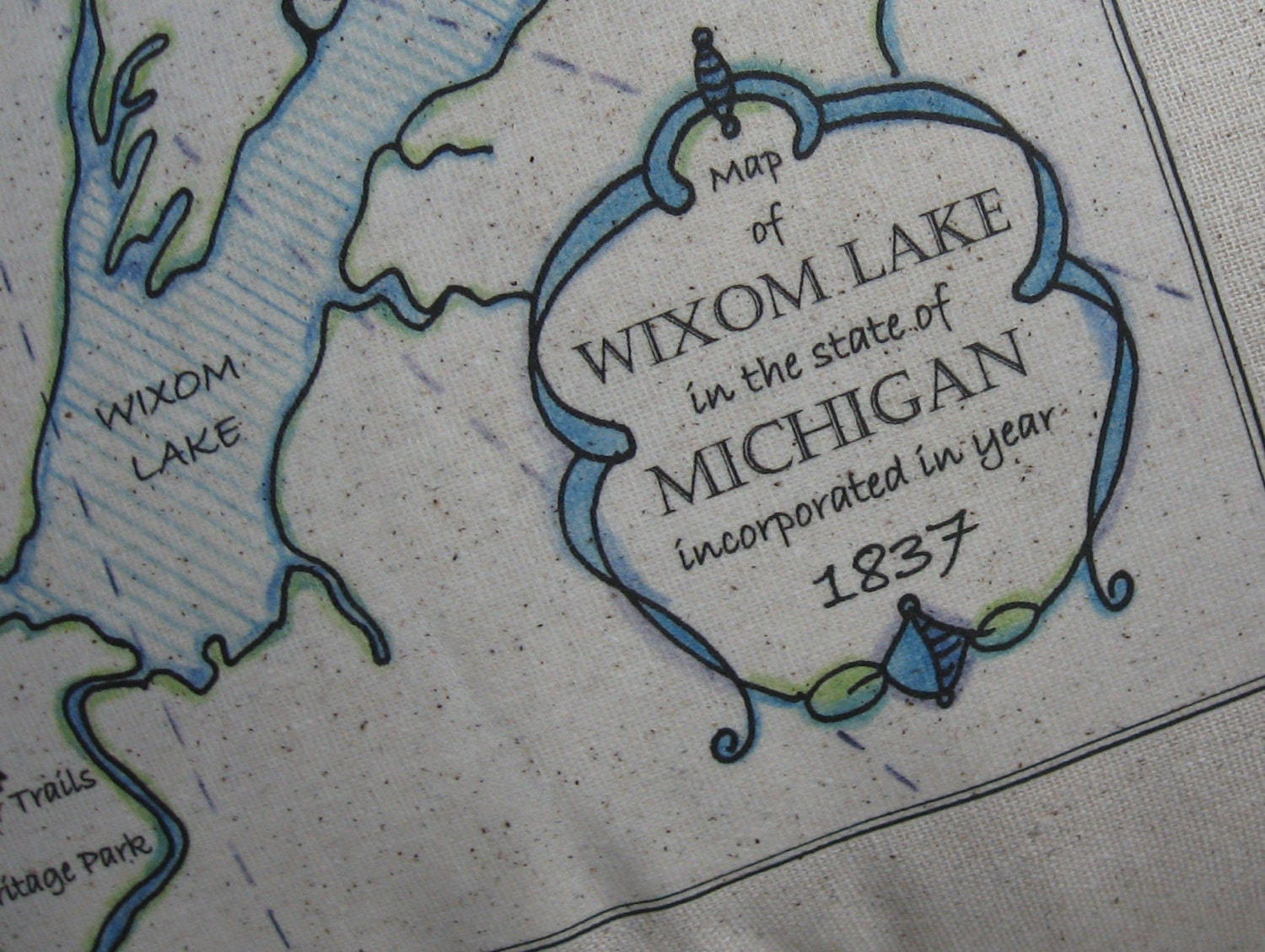 Wixom Lake Michigan Vintage Map Pillow Blue Pillows Vintage