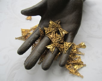 Vintage Floral Raw Brass Filigree Drops Or Charms 12Pcs.