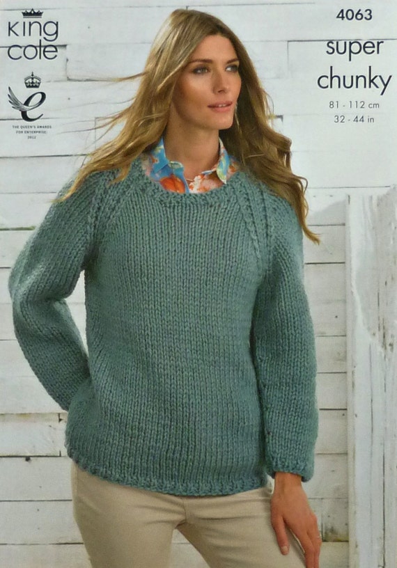 Womens Knitting Pattern K4063 Ladies Long Sleeve Scoop Neck Easy Knit Jumper ...