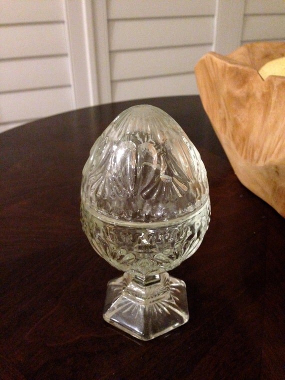 Cut glass egg dish clear design