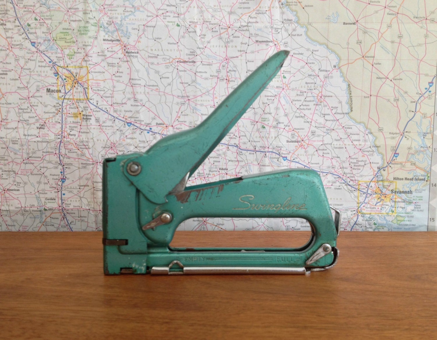 Vintage SWINGLINE 101 Tacker Stapler Staple Gun Turquoise