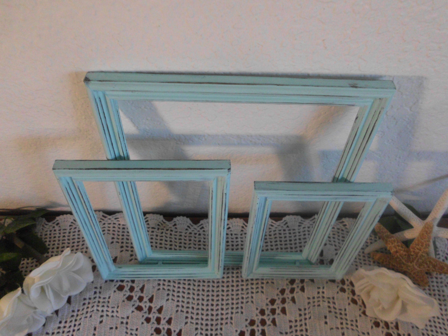 Mint Blue Green Picture Frame Set Rustic by ElegantSeashore
