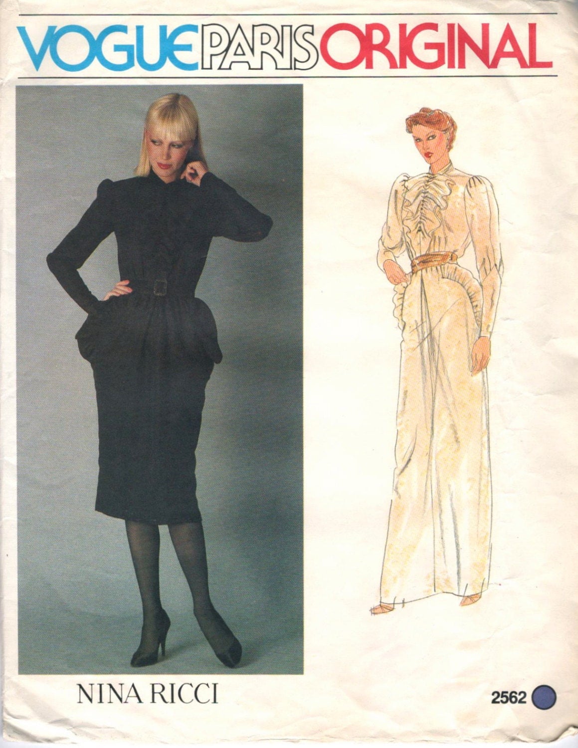 1980 Nina Ricci black ruffled dress pattern Vogue 2582