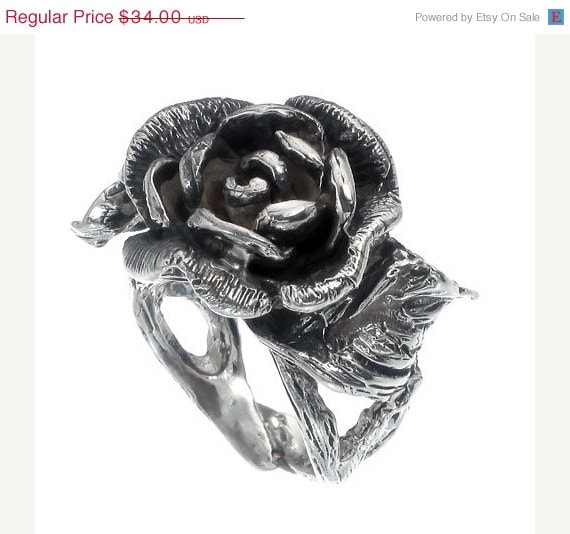 Rose Flower Ring Sterling Silver Ring Black by jewelkingthai