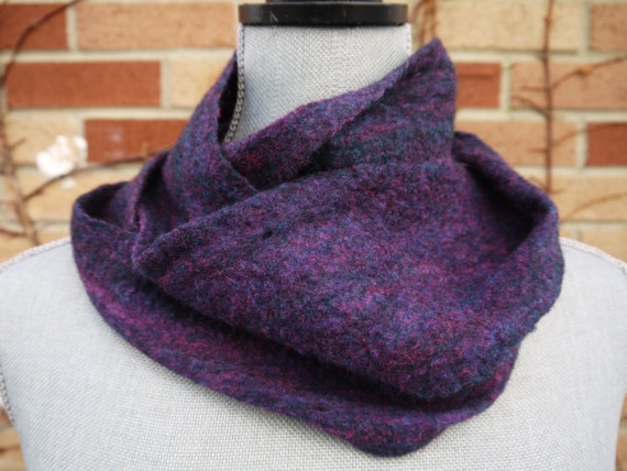 Black & Purple Multicolored Wet Felted Cobweb Infinity Scarf