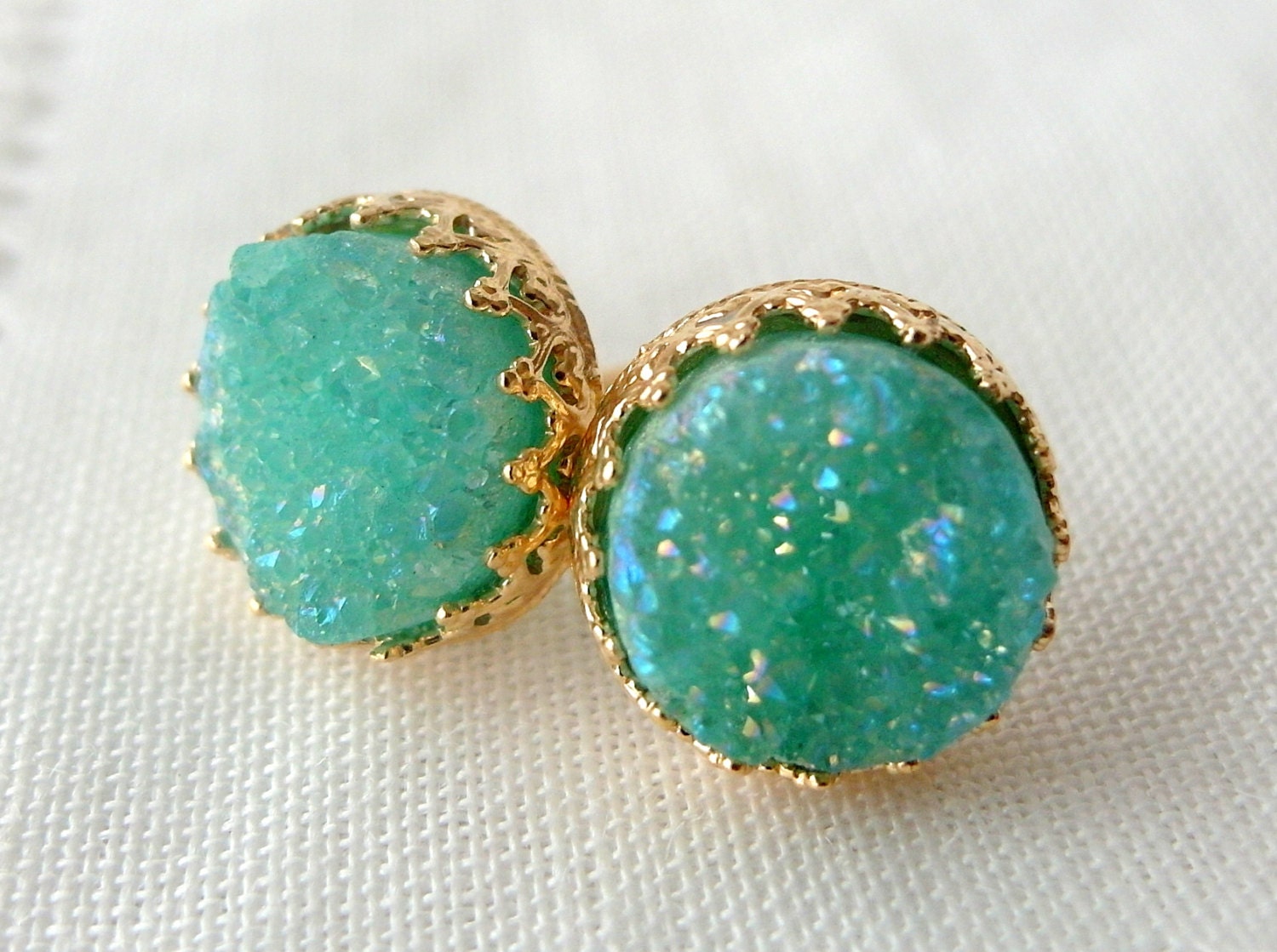 Druzy earrings Mint druzy stud earrings by EldorTinaJewelry