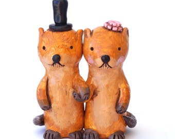 Otters in Love wedding cake topper