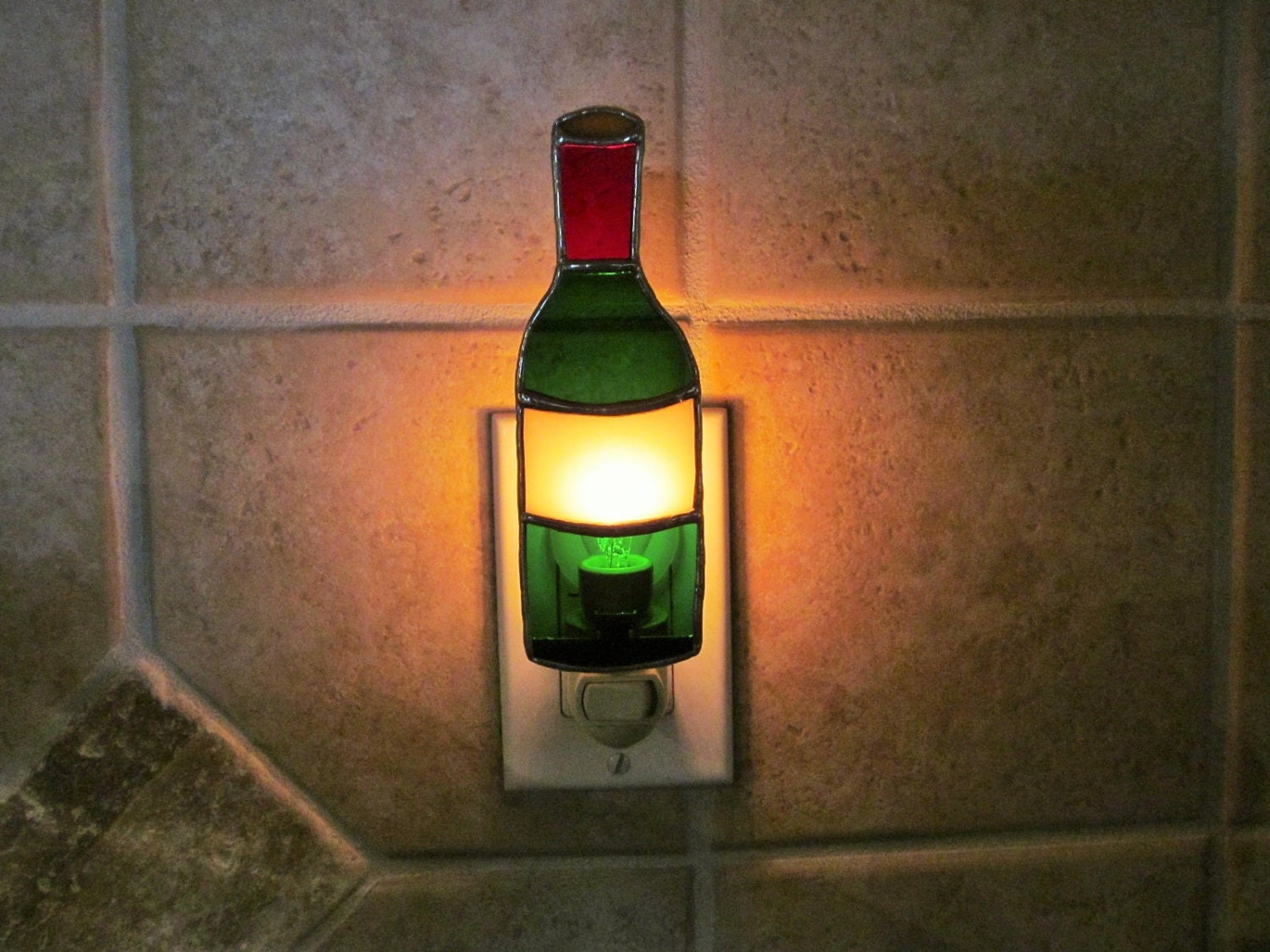 Wine Bottle Night Light Unusual Gift Bar by StainedGlassJewels