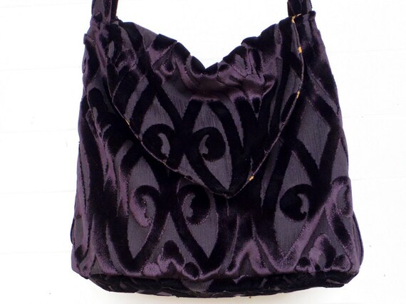 Gothic Boho Bag Purse Black Cut Velvet Slouchy Bag