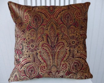 Brown Red Chenille Paisley Pillow- 18x18 or 20x20 or 22x22-Decorative Pillow Cover- Accent Pillows, Throw Pillow Cover
