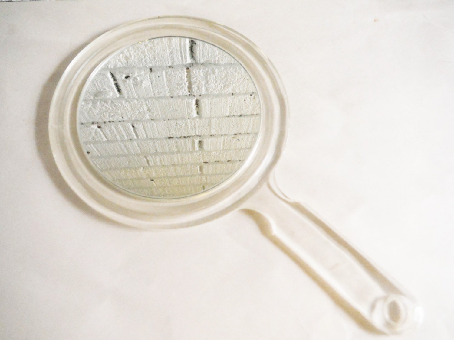 Vintage large hand mirror clear lucite two sided