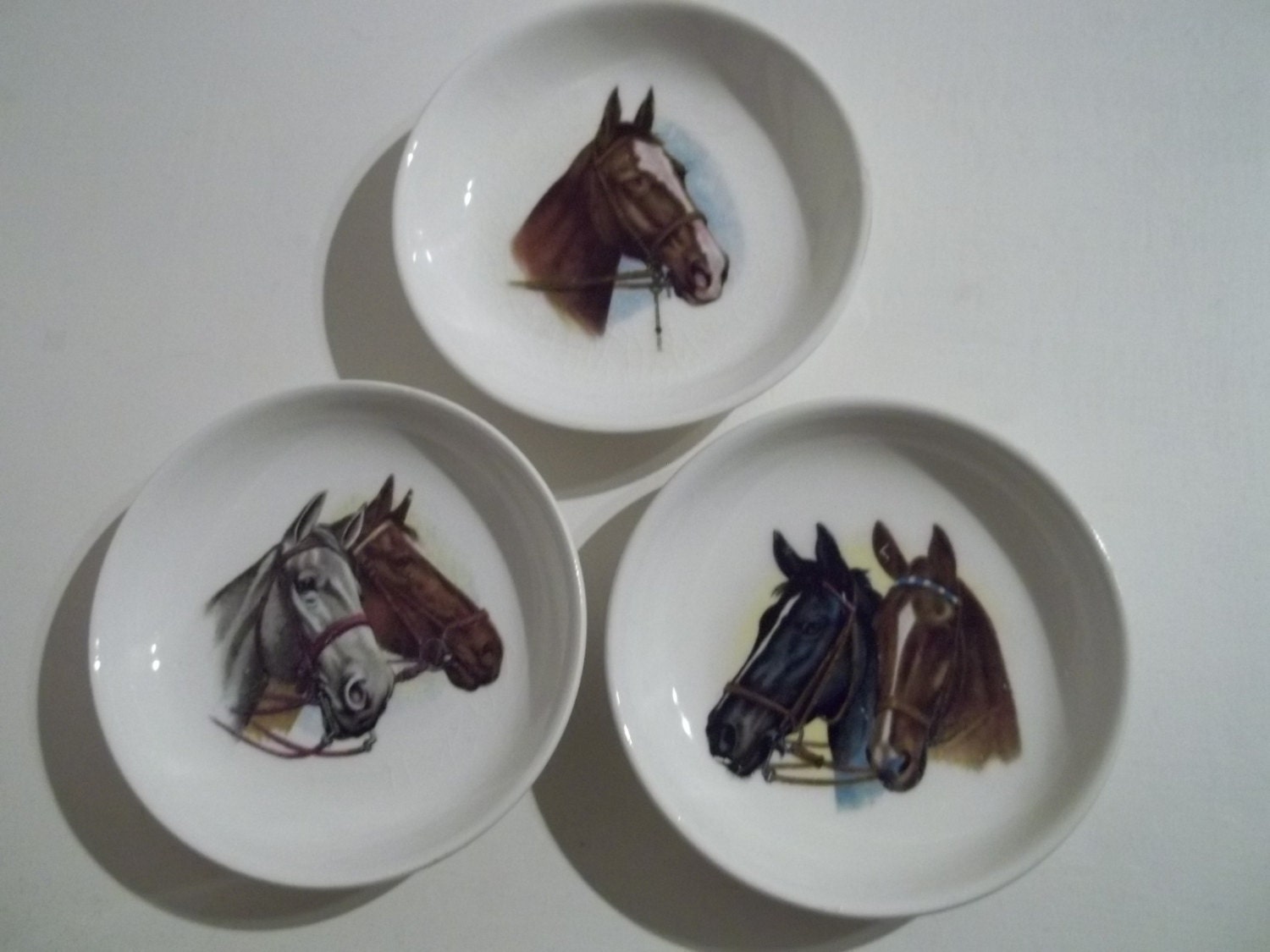 SALE Vintage Horse Plates or Trinket Dishes set of Three 1950s