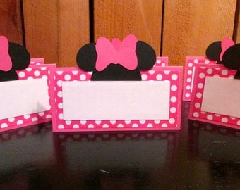 Minnie Mouse Birthday Pink Polka dot Food tent place cards - set of 6 Minnie Mouse Birthday