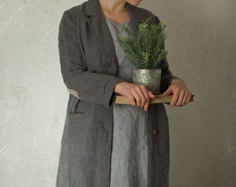 LINEN WORK COAT | with contrasting elbow patches
