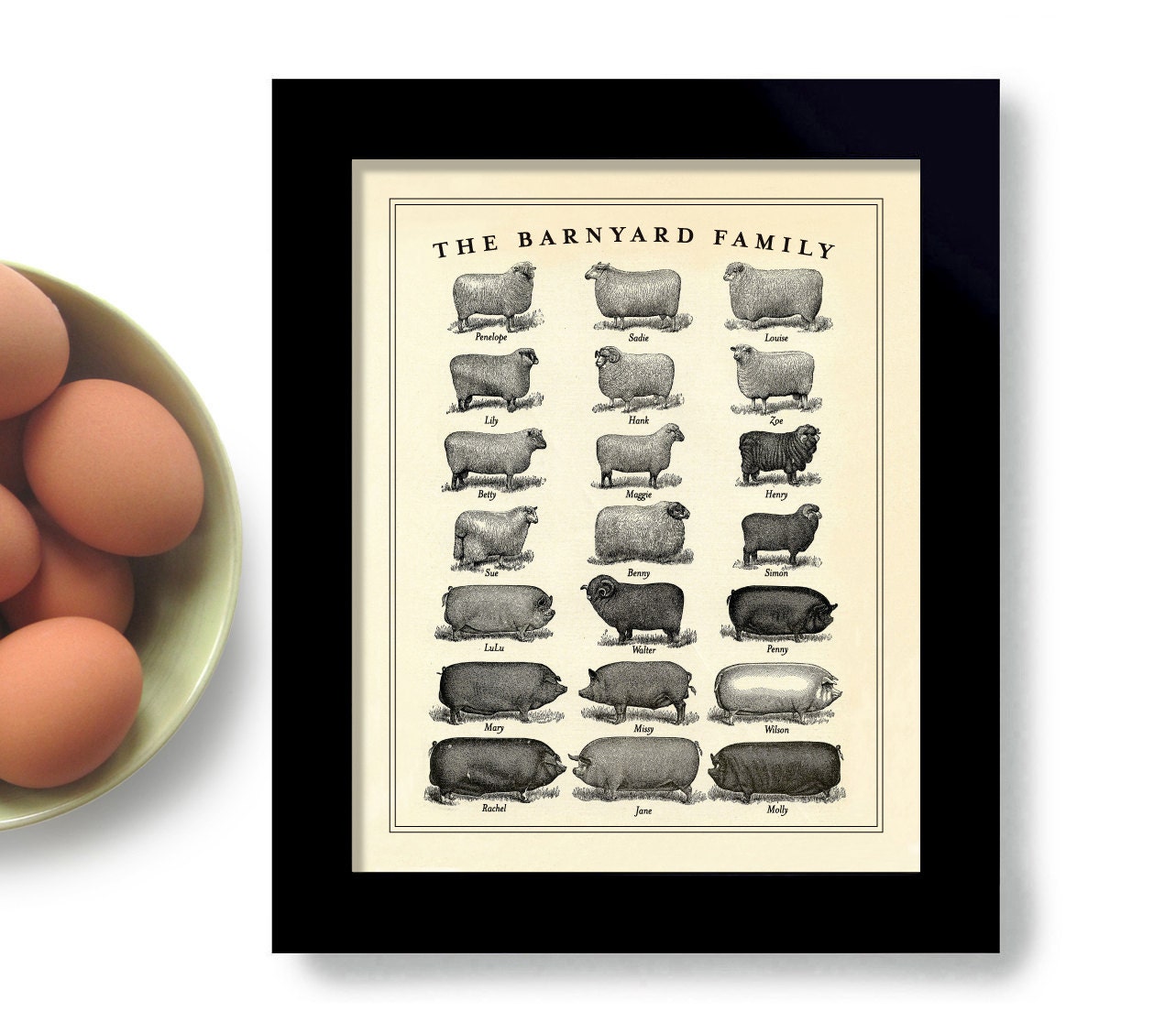 Farm Animals Kitchen Art Print Barnyard Farmhouse Decor Sheep