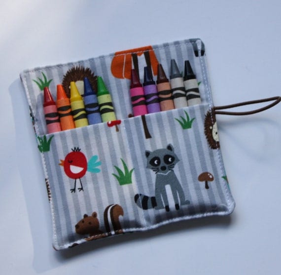 Crayon Rolls Party Favors, Woodland hedgehog, fox, raccoon, squirrel, owl, holds 10 Crayons, Woodland Animals Birthday Party Favor Il_570xn