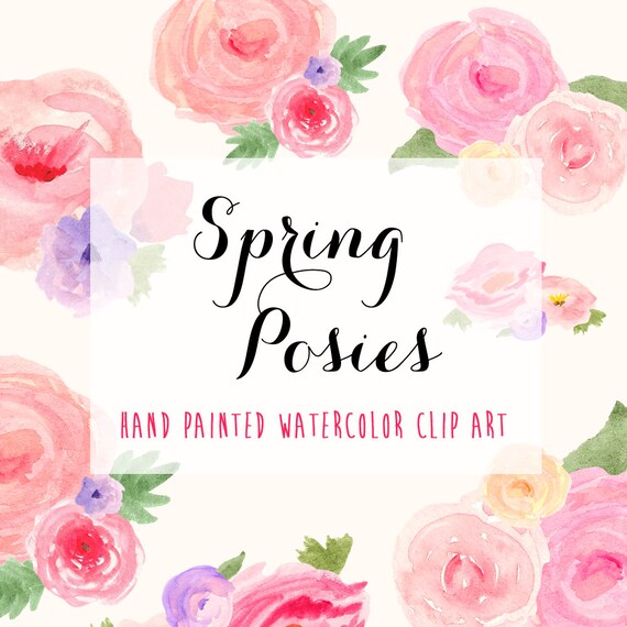 Spring Flower Posies Watercolor Hand Painted Clip Art