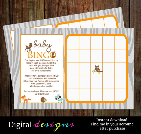 Woodland baby shower bingo games for boys baby shower instant download Il_570xn
