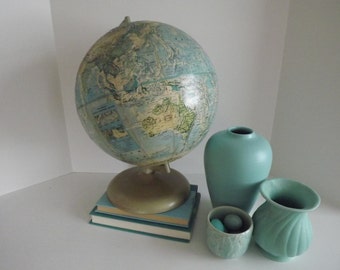 Rand McNally World Portrait Globe, Raised Topography Mountain Ranges. Metal Stand,Home Decor, Circa 1970's