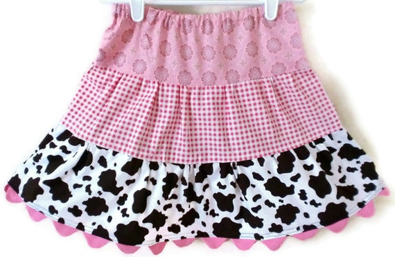 Western Skirt, Cowgirl Skirt, Toddler Skirt, Girl Skirt, Cow/Horse Hide Skirt, Twirl Skirt, Pink Western Skirt, Pink Gingham, Handmade Skirt