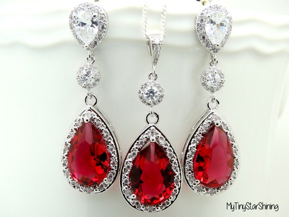 Ruby Necklace: Red Ruby Earrings Wedding Earrings and Necklace Set ...