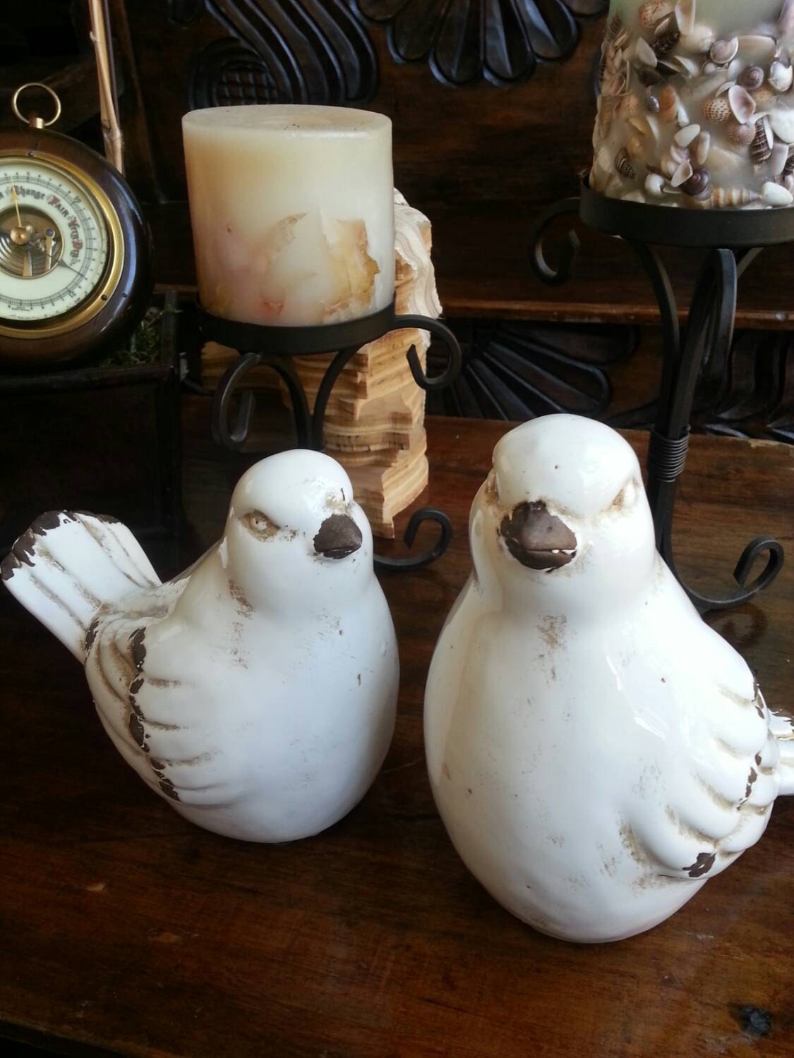Large White Ceramic Doves Pair