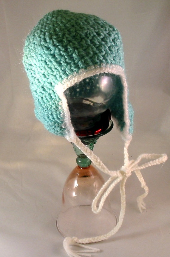 Items similar to Turquoise crochet baby hat, ear flaps, braided ties