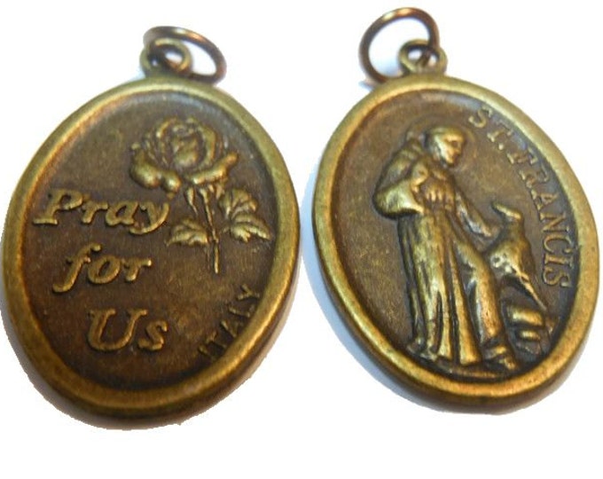 Saint Francis medal with pet Pray for Us in bronze with jump rings