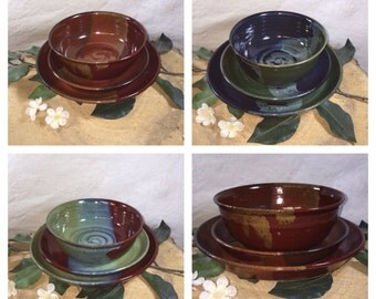Custom Dinner Ware Place Setting-Your Choice of Color-Dinner Plate, Salad Plate and Soup Bowl- ceramics - pottery - stoneware