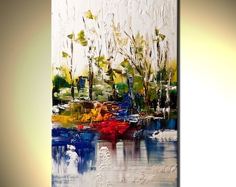 White abstract Landscape painting Contemporary Modern Palette Knife by Osnat - MADE-TO-ORDER - 40"x24"