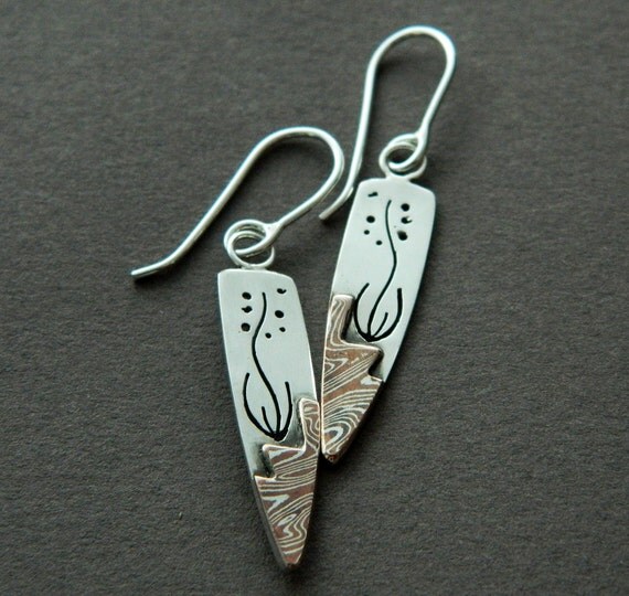 Items similar to Mixed metal jewelry "Agave" mokume earrings on Etsy