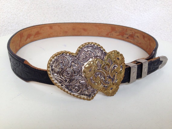 Vintage double heart buckle by Crumrine silver plate and