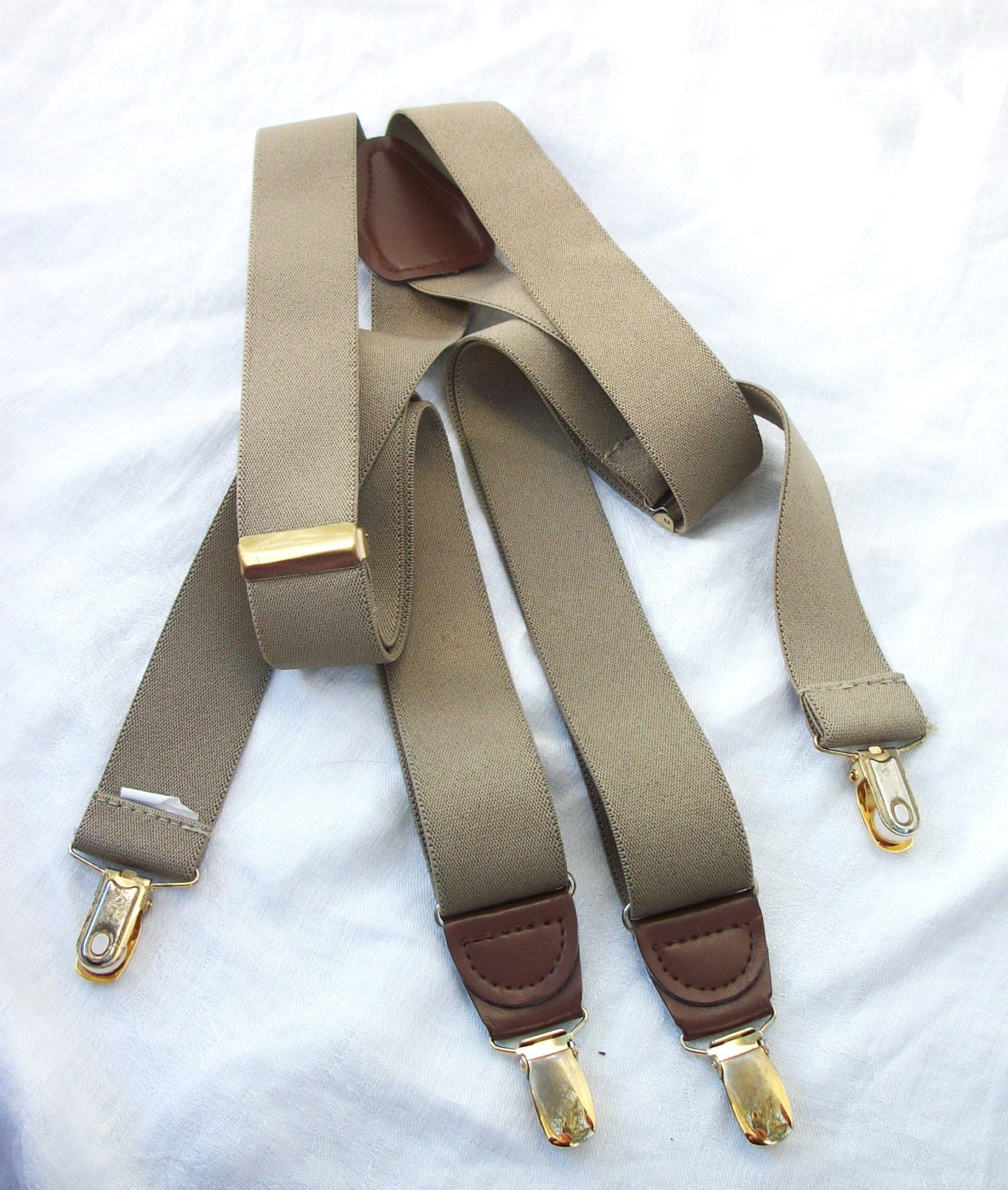 Cool Retro Tan Suspenders X back Elastic by AtomicTreasureHunter