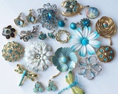 Beautiful Blue Brooch & Earring Lot, Carl Art Sterling, Bridal Bouquet, Tiffany Blue Rhinestone Enamel Flower Brooch Lot Beautiful Blue Brooch & Earring Lot, Carl Art Sterling, Bridal Bouquet, Tiffany Blue Rhinestone Enamel Flower Brooch Lot