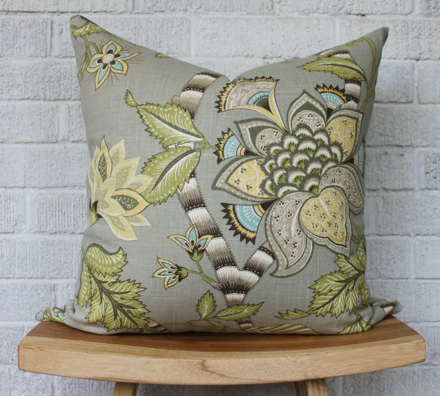 Green Cream Vine Foliage Leaf Pillow Cover 18 inch by TanisT
