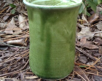 Small vase, paintbrush holder, large tumbler, ceramic vase, ceramic pottery, pottery vase, green vase, handmade pottery, clay vase