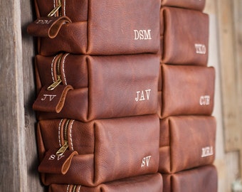 Whiskey Leather Toiletry Bag Travel Shaving Dopp Kit Free Monogram and Optional Interior Message Gift for Man Groomsmen Groom Wedding #1