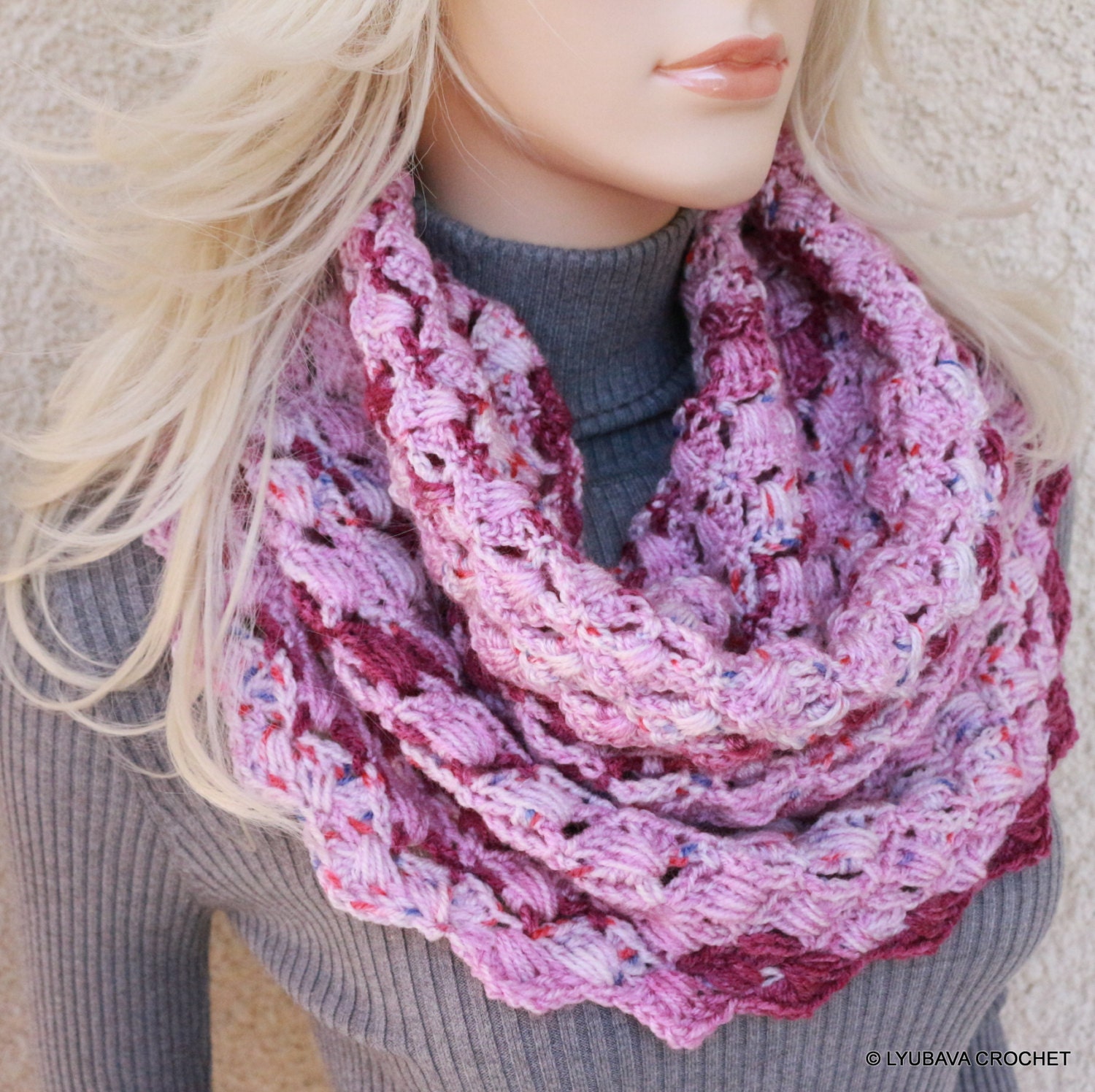 CROCHET COWL PATTERN Lilac Cowl Scarf Circle by LyubavaCrochet