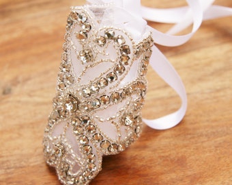 Crystal Bouquet Wrap, Wedding Bouquet Wrap, Rhinestone Bouquet Wrap, Heart Beaded Bouquet Wrap, White Ivory Bouquet Wrap