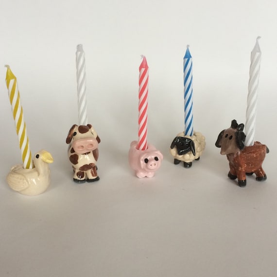 Ceramic Farm Animal Birthday Candle Holders Set of Five