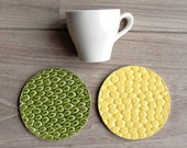 Ceramic Coasters Green and Yellow Animal Pattern Set of 2