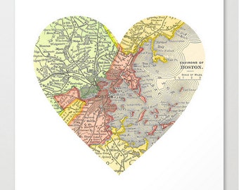 Boston Map Heart Photograph Maps City Love Photography Custom Wedding ...