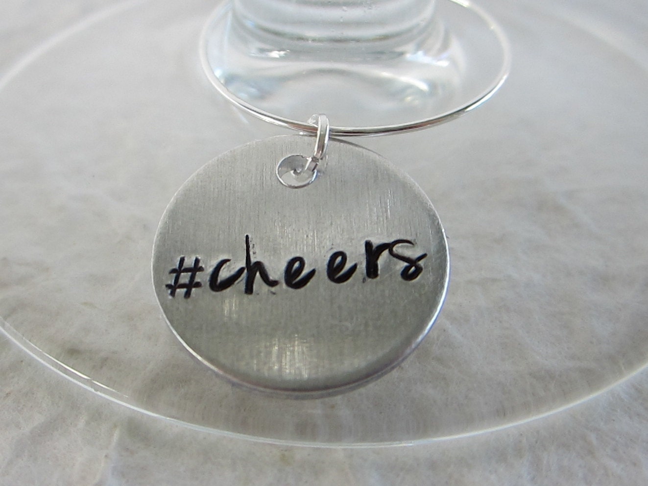 Hand Stamped Wine Charms cheers / Custom Wine Charms