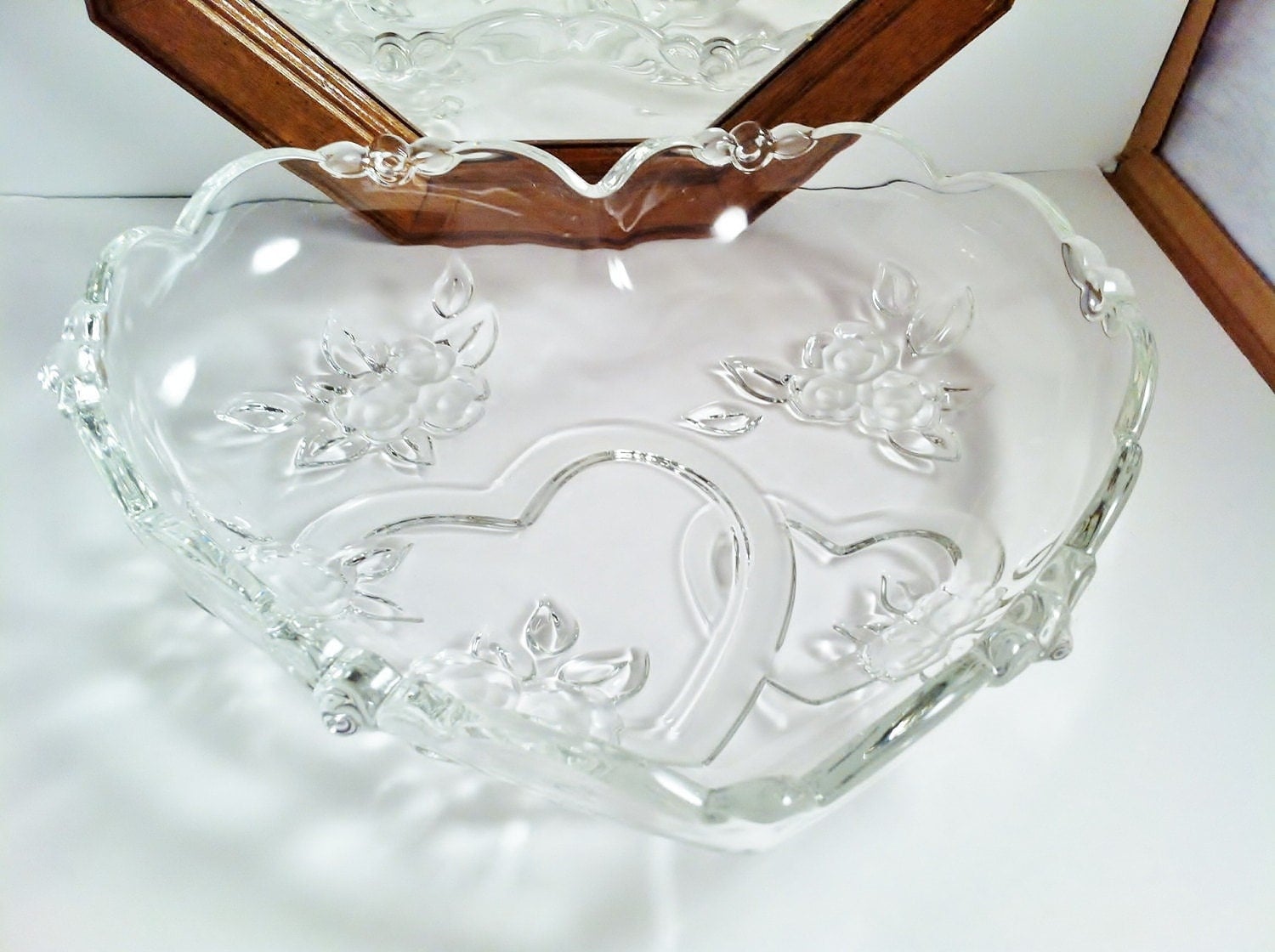 Glass Heart Shaped Bowl Frosted Glass by PrettyShinyThings4U
