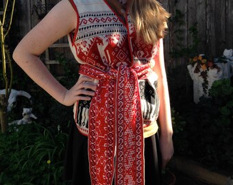 Ethnic Vest with 95 inch hand woven sash