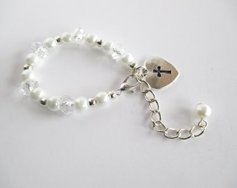 Christening Bracelet, Baptism Bracelet, First Communion Bracelet, Baptism Gift Bracelet, Godparent Gift, Baptism Keepsake, Baby Bracelet