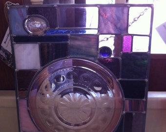 Stained glass plate panel .