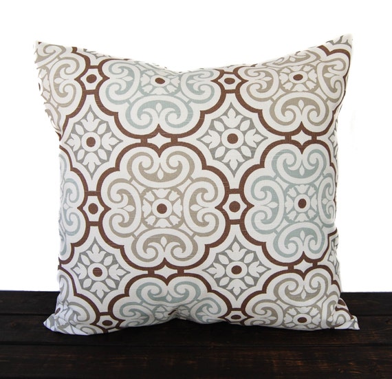 Throw pillow cover cushion cover gray brown light blue brown - Throw pillow cover cushion cover gray brown light blue brown white pillow  case Nile print